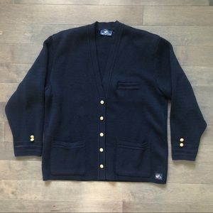 Vintage Saint James Navy Blue Wool Knit Cardigan Sweater Medium / Large *
